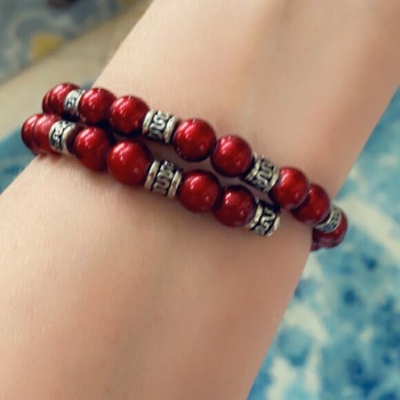 Red and Silver Adjustable Wrap Bracelet - Picture 6 of 8